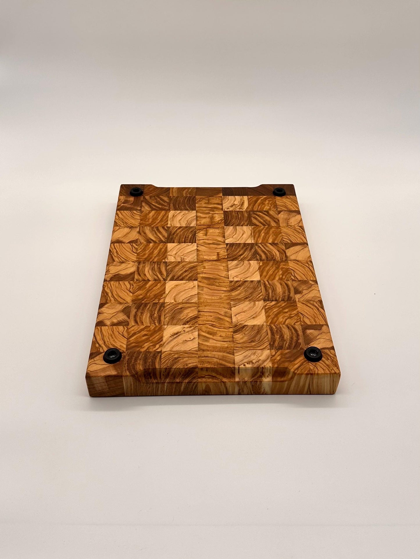 Schneidebrett Olivenholz Stirnholz handgefertigt | Massives Servierbrett 37x27cm | Hochwertiges Geschenk für Köche & Grillfans | Unikat