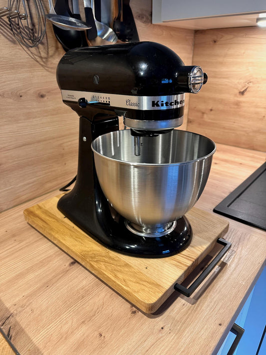 Gleitbrett für Küchenmaschinen aus Massivholz mit Rollen – rutschfest & leicht verschiebbar. Thermomix® tm6 tm7, Bosch® Cookit, Kitchenaid®